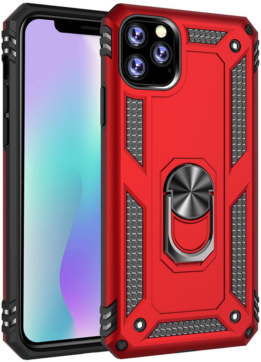 Ntech hoesje Geschikt voor iPhone 11 Pro Max Armor Ringhouder TPU - Rood