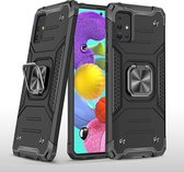 Samsung A51 Hoesje - Heavy Duty Armor hoesje Zwart - Galaxy A51 silicone TPU hybride hoesje Kickstand ringhouder met Magnetisch Auto Mount