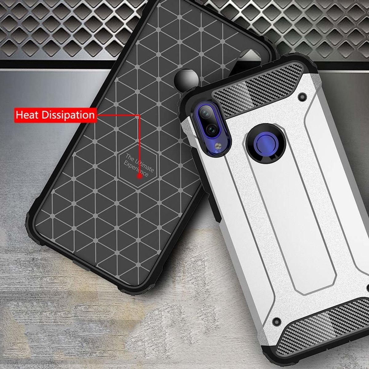 Ntech Hoesje Geschikt voor Xiaomi Redmi Note 7 Dual layer Rugged Armor hoesje - Zwart