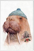 JUNIQE - Poster in kunststof lijst Tatooed Walrus -30x45 /Blauw &