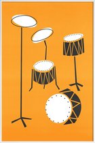 JUNIQE - Poster in kunststof lijst Drums -30x45 /Grijs & Oranje