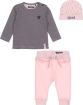 Dirkje Bio Basic SET(3delig) Roze broek, Shirt gestreept met Mutsje - Maat 56