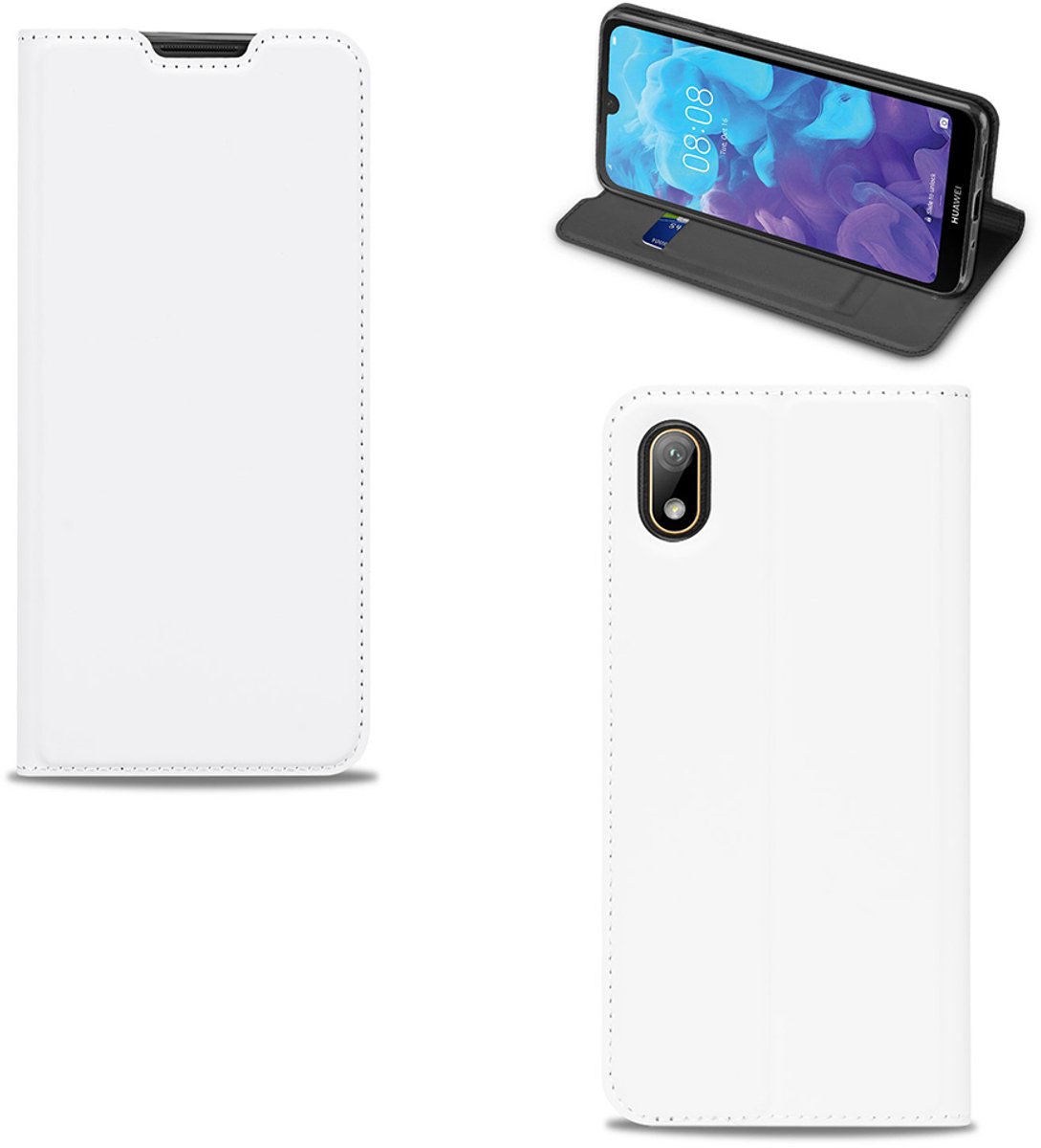 Bookcover Huawei Y5 (2019) Hoesje Wit met Pashouder
