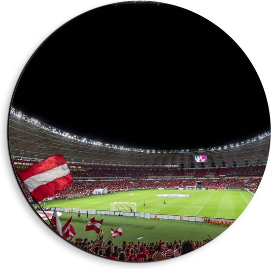 Dibond Wandcirkel - Binnen in Groot Voetbalstadion - 40x40cm Foto op Aluminium Wandcirkel (met ophangsysteem)