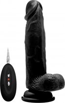 Vibrating Realistic Cock - 8" - With Scrotum - Black - Realistic Vibrators -