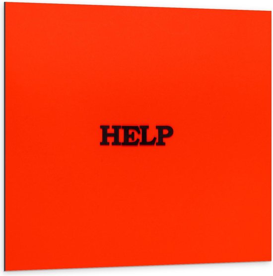 Dibond - Rode Achtergrond met Tekst: ''Help'' - Foto op Aluminium (Wanddecoratie van metaal)