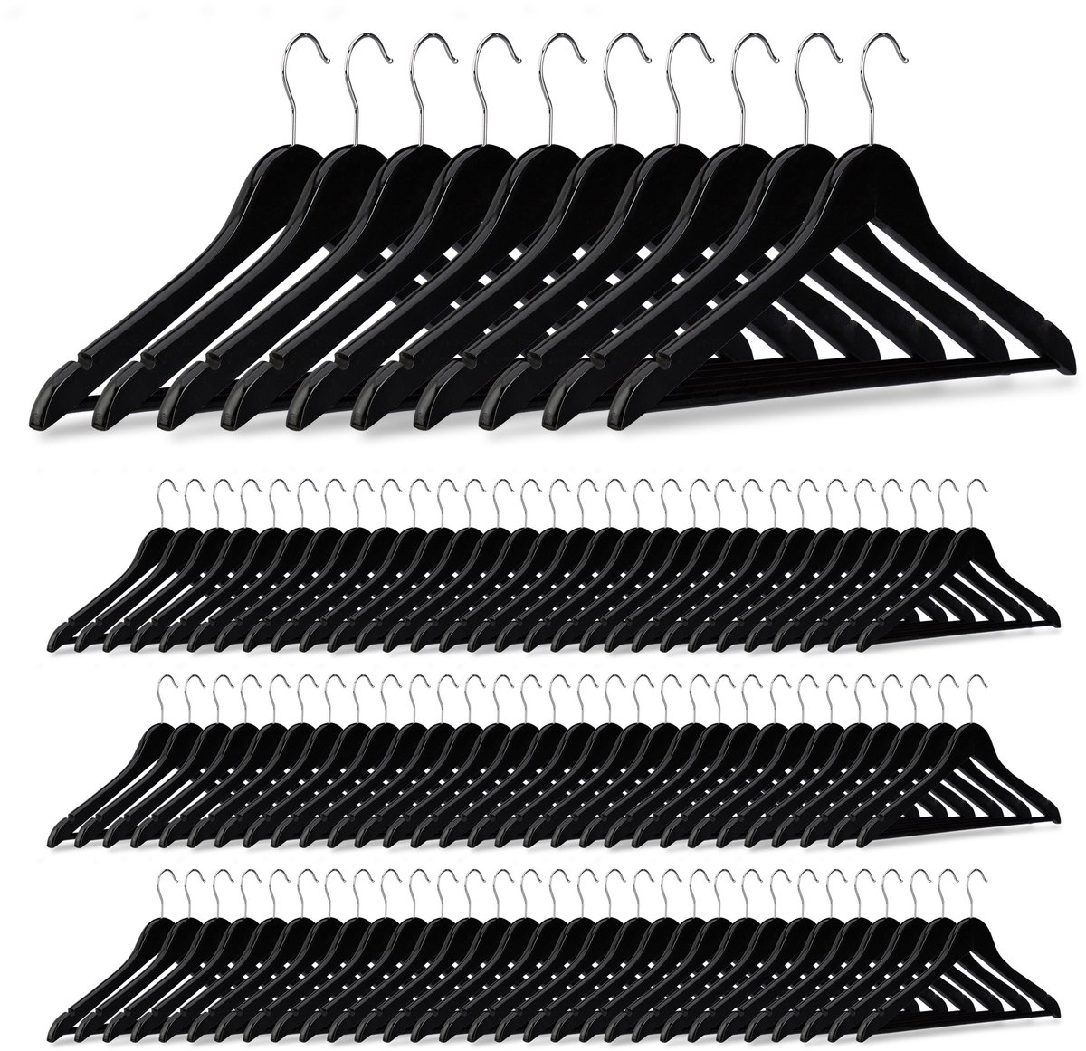 100x kledinghanger hout - broekhanger - klerenhanger - draaibare haak - zwart