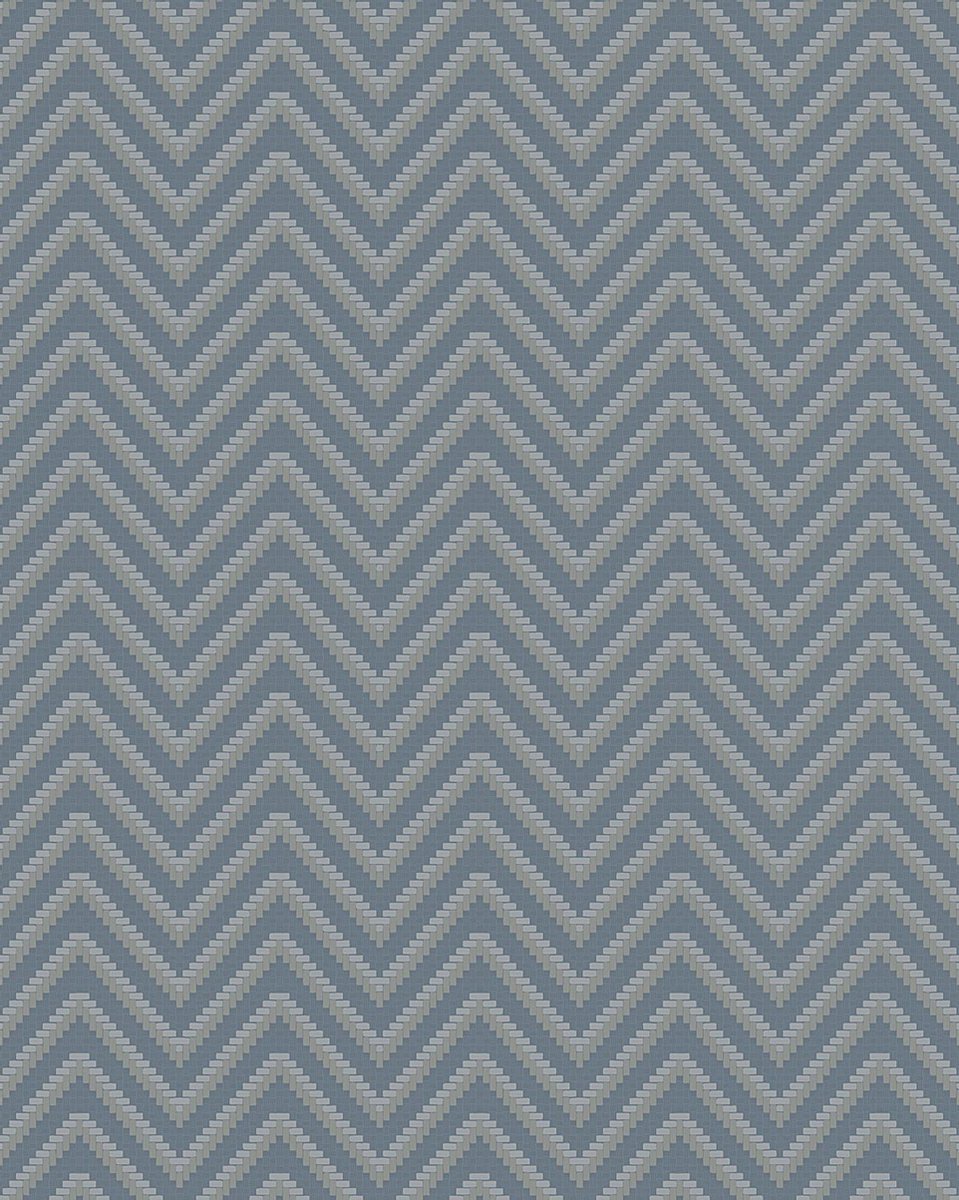 Strepen behang Profhome BA220094-DI vliesbehang hardvinyl warmdruk in reliëf gestempeld met strepen en metalen accenten blauw duifblauw zilver 5,33 m2