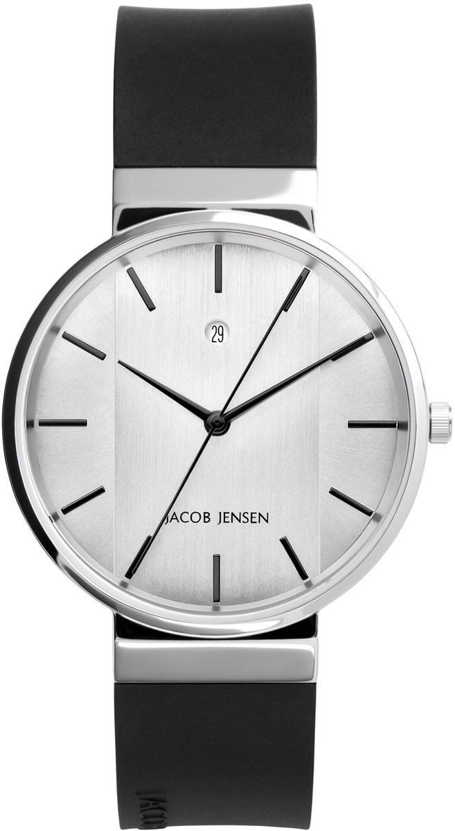 Jacob Jensen 737 New Line Horloge - Jacob Jensen heren horloge - Zilver - diameter 35 mm - roestvrij staal