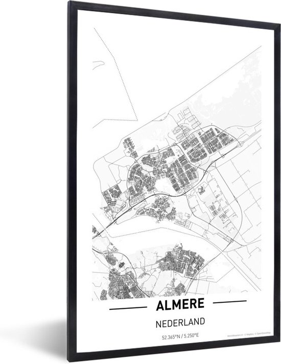 Fotolijst incl. Poster - Stadskaart Almere - 20x30 cm - Posterlijst - Plattegrond