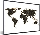Fotolijst incl. Poster - Wereldkaart - Lijnen - Goud - 40x30 cm - Posterlijst