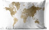 Buitenkussens - Tuin - Goudkleurige wereldkaart met structuurpatroon en lengte- en breedtegraden - 50x30 cm
