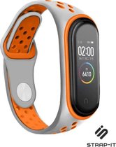 Siliconen Smartwatch bandje - Geschikt voor  Xiaomi Mi band 3 -/4 sport bandje - grijs/oranje - Strap-it Horlogeband / Polsband / Armband