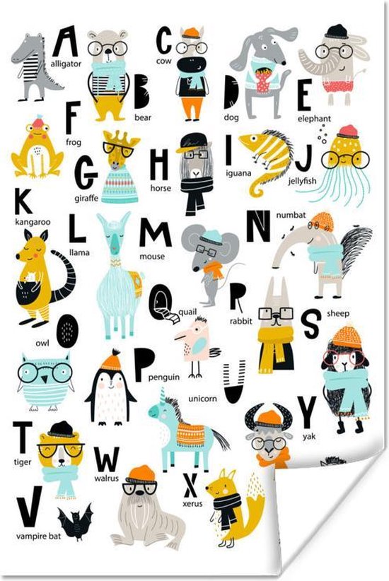 Poster Kinderillustratie van alle letters van het alfabet op een witte achtergrond - 20x30 cm