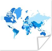 Muurdecoratie - Wereldkaart - Blauw - Wit - 50x50 cm - Poster