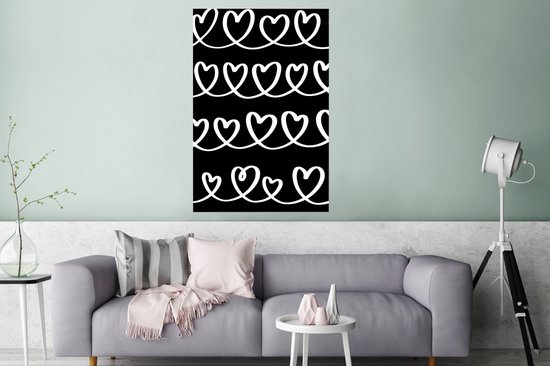 Motif d'une guirlande de coeurs blancs sur fond noir 120x180 cm XXL / Groot format!