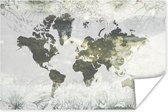 Poster Wereldkaart - Bloemen - Geel - 30x20 cm
