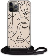 iPhone 12 Pro hoesje met koord - Abstract faces | Apple iPhone 12 Pro case |