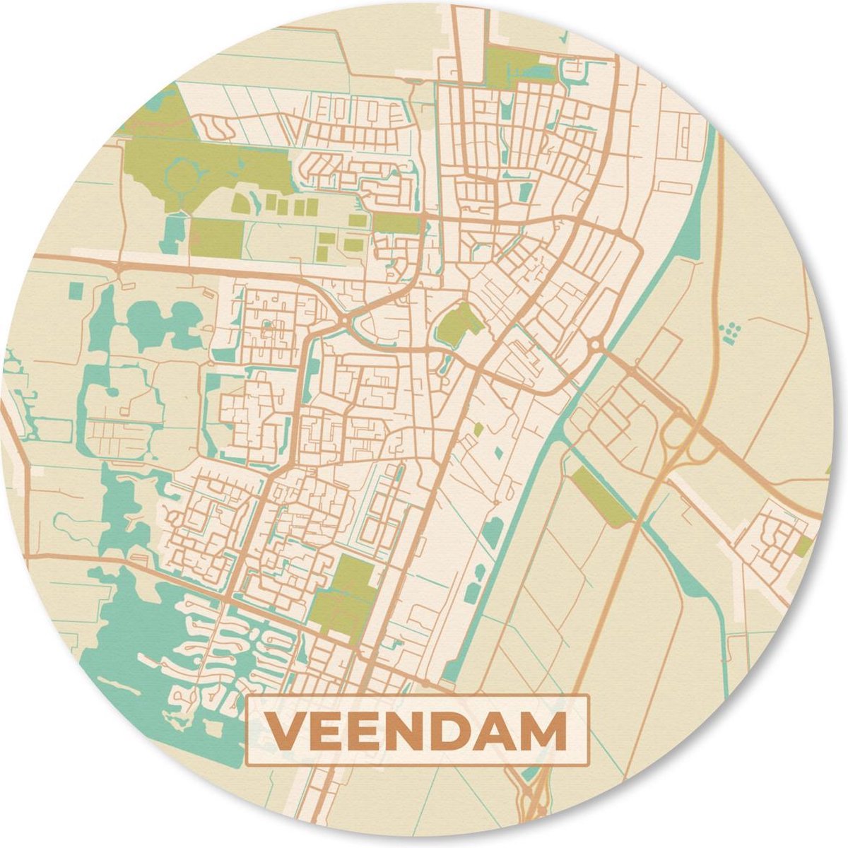 Muismat rond 20x20 cm - Mousepad Kaart - Veendam - Vintage - Ronde muismatten