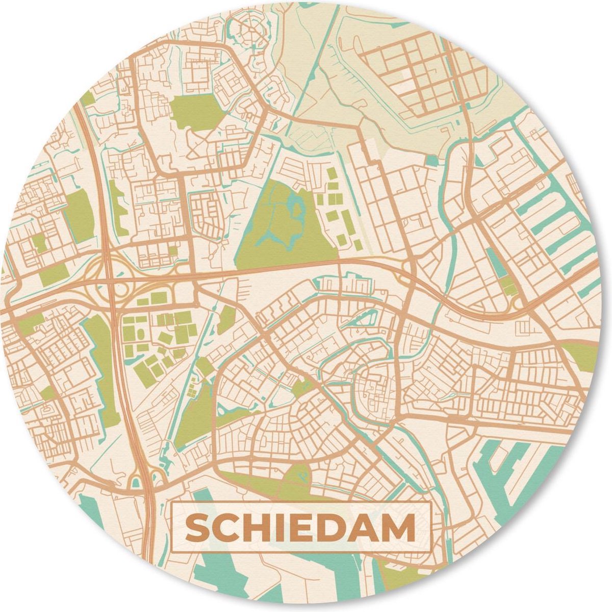 Muismat rond 30x30 cm - Mousepad Kaart - Schiedam - Vintage - Ronde muismatten