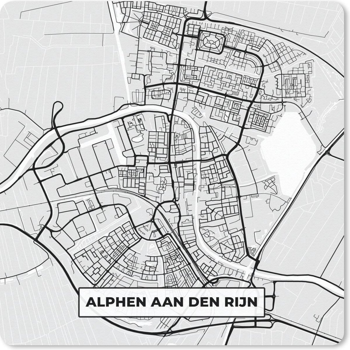 Muismat 20x20 cm - Mousepad Stadskaart - Alphen aan den Rijn - Grijs - Wit - Muismatten