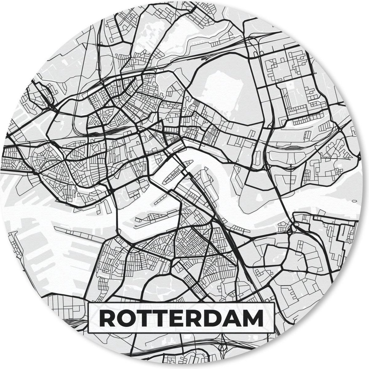Muismat rond 20x20 cm - Mousepad Stadskaart - Rotterdam - Grijs - Wit - Ronde muismatten