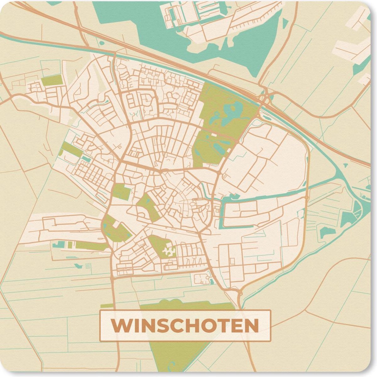 Muismat 20x20 cm - Mousepad Stadskaart - Winschoten - Vintage - Muismatten