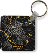 Sleutelhanger - Uitdeelcadeautjes - Kaart - Zwolle - Goud - Zwart - Plastic