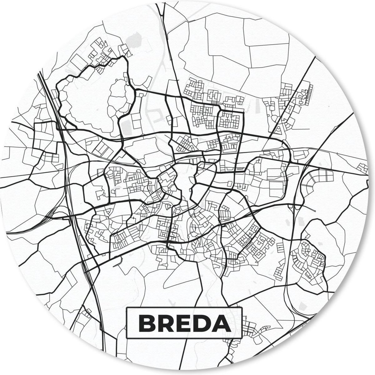 Muismat rond 30x30 cm - Mousepad Kaart - Breda - Zwart - Wit - Ronde muismatten