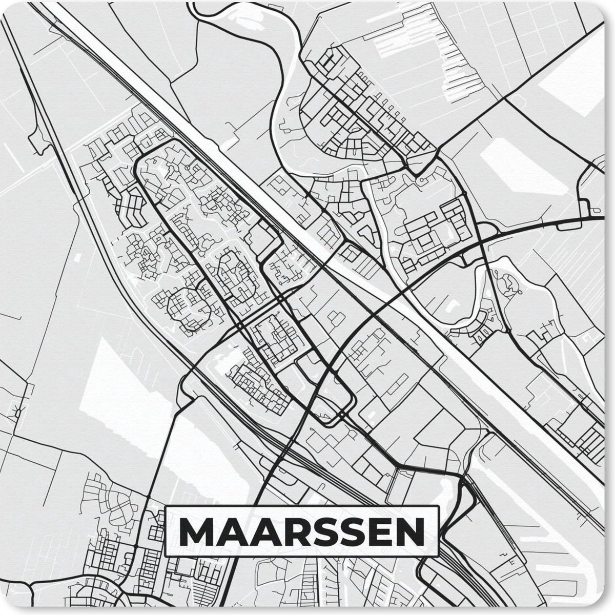 Muismat 20x20 cm - Mousepad Stadskaart - Maarssen - Grijs - Wit - Muismatten