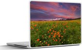 Sticker ordinateur portable - 15,6 pouces - Prairie fleurie - Rose - Montagnes