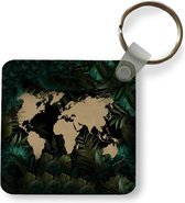 Sleutelhanger - Uitdeelcadeautjes - Wereldkaart - Bruin - Bloemen - Plastic