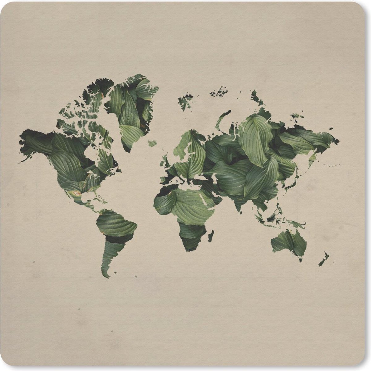 Muismat 20x20 cm - Mousepad Wereldkaart - Planten - Patroon - Muismatten