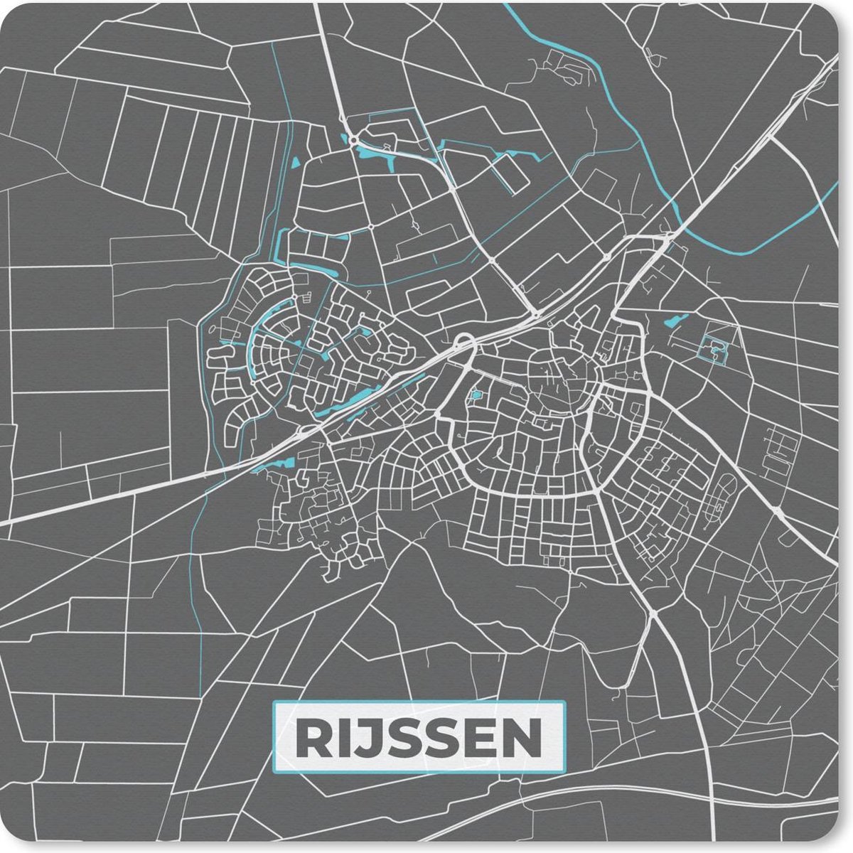 Muismat 20x20 cm - Mousepad Stadskaart - Rijssen - Grijs - Blauw - Muismatten