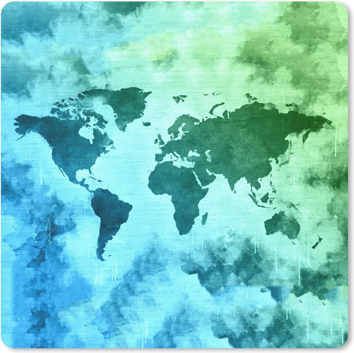 Muismat 20x20 cm - Mousepad Wereldkaart - Rook - Blauw - Muismatten