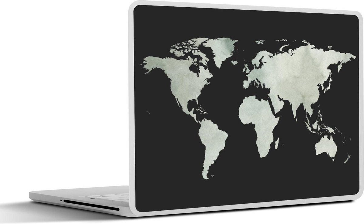Laptop sticker - 15.6 inch - Wereldkaart - Grijs - Zwart - 36x27,5cm - Laptopstickers - Laptop skin - Cover - SleevesAndCases