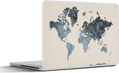 Laptop sticker - 13.3 inch - Wereldkaart - Zwart - Zilver - 31x22,5cm - Laptopstickers - Laptop skin - Cover