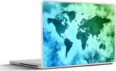 Laptop sticker - 12.3 inch - Wereldkaart - Blauw - Groen - 30x22cm - Laptopstickers - Laptop skin - Cover