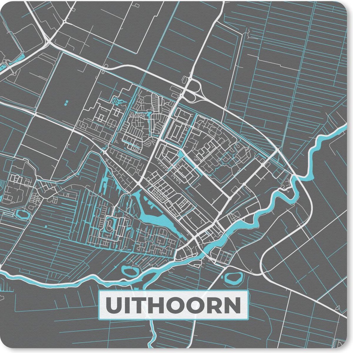 Muismat 30x30 cm - Mousepad Plattegrond - Uithoorn - Grijs - Blauw - Muismatten - Stadskaart