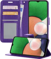 Hoesje Geschikt voor Samsung A22 5G Hoesje Book Case Hoes Wallet Cover - Hoes Geschikt voor Samsung Galaxy A22 5G Hoesje Bookcase Hoes - Paars