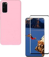 Solid hoesje Geschikt voor: Samsung Galaxy S20 Soft Touch Liquid Silicone Flexible TPU Rubber - licht roze  + 1X Screenprotector Tempered Glass