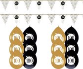 100 Jaar Versiering Festive Gold Feestpakket - 100 Jaar Decoratie - Ballonnen en Slingers