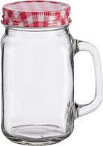 Set van 12x stuks glazen Mason Jar drinkbekers/drinkpotjes met gekleurde dop 430 ml - anti-lek drinkglazen