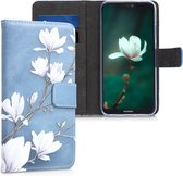 kwmobile telefoonhoesje voor Huawei P20 Lite - Hoesje met pasjeshouder in taupe / wit / blauwgrijs - Magnolia design