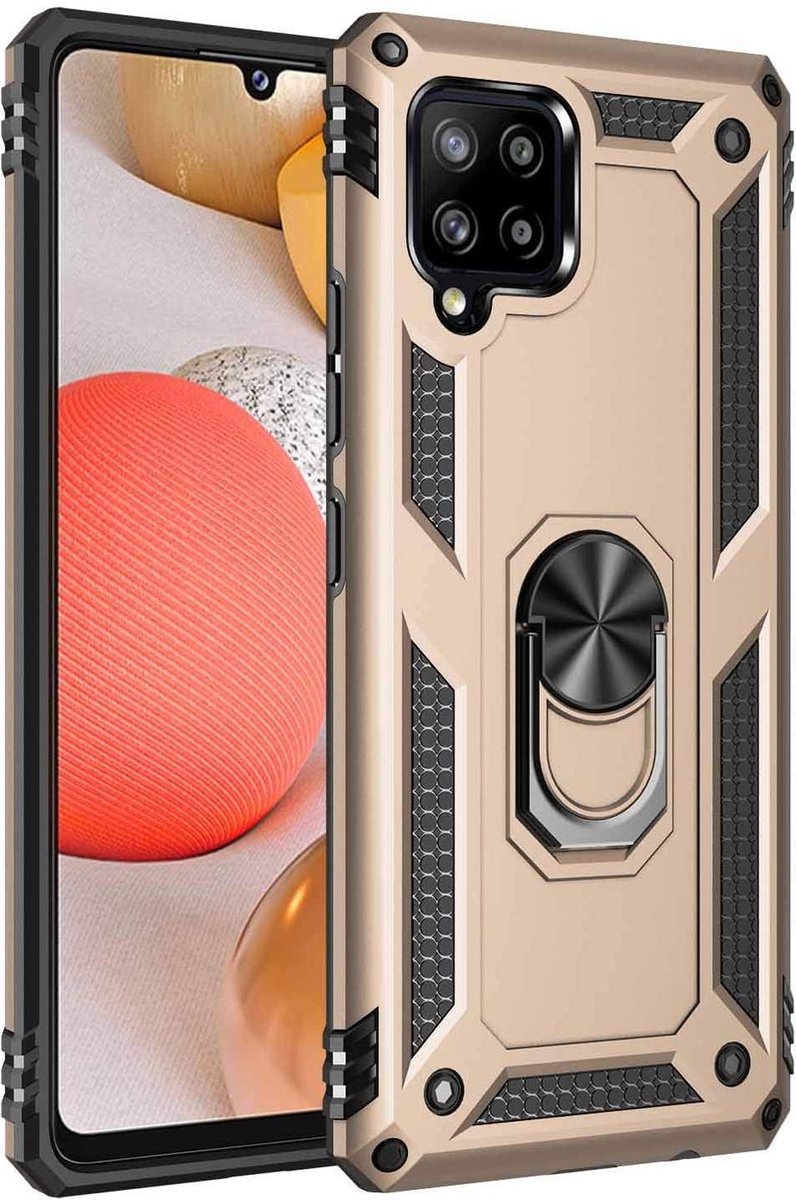 Anti-Shock Hybrid Ring Armor Hoesje Geschikt voor: Samsung Galaxy A42 5G - goud