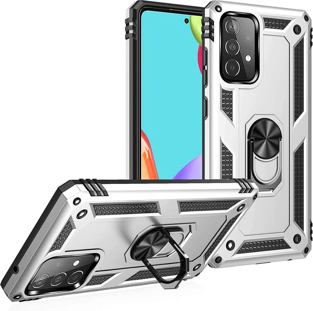 Anti-Shock Hybrid Ring Armor Hoesje Geschikt voor: Samsung Galaxy A72 - zilver