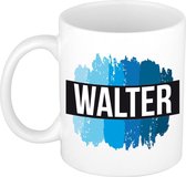 Walter naam cadeau mok / beker met  verfstrepen - Cadeau collega/ vaderdag/ verjaardag of als persoonlijke mok werknemers