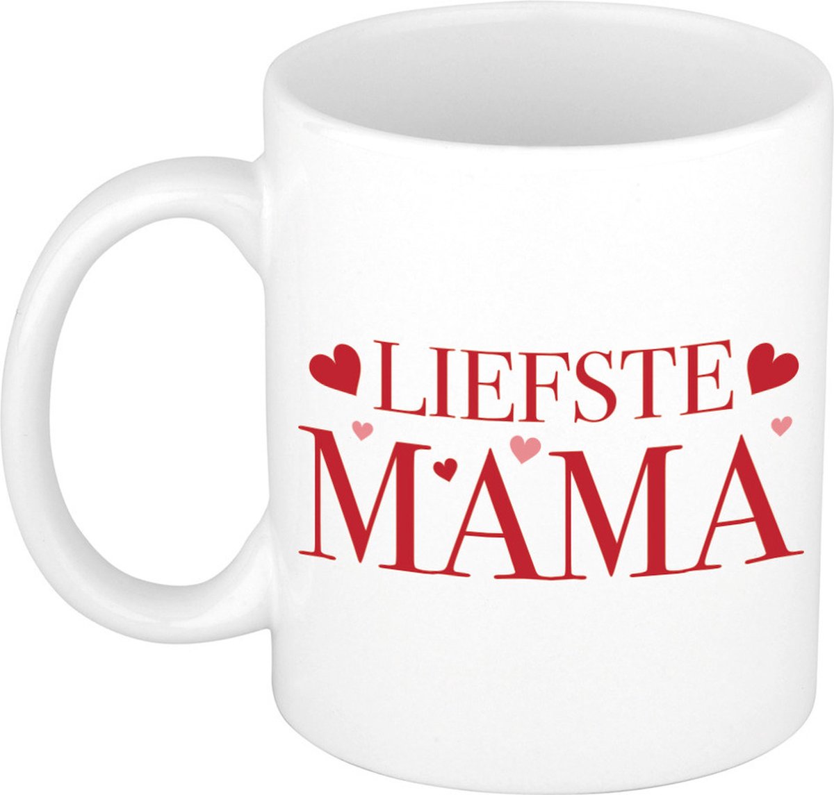 Liefste mama mok / beker wit met rode tekst en hartjes - cadeau Moederdag / verjaardag