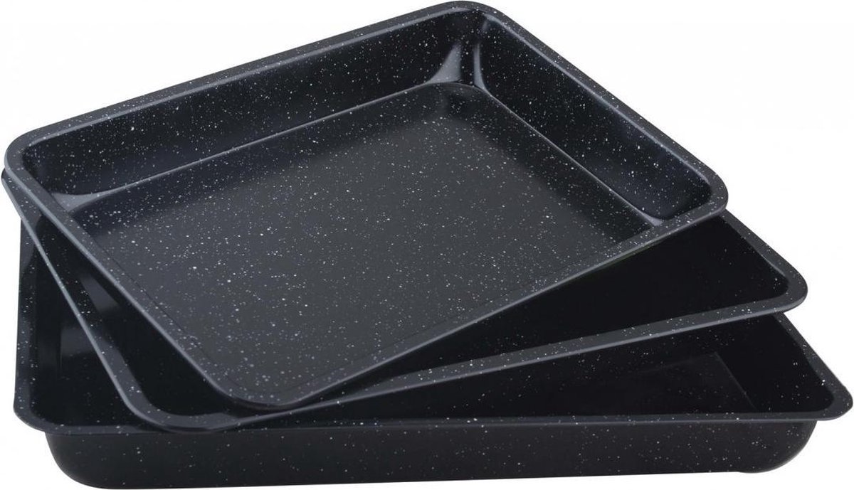 Kinghoff 1069 - Ovenschalen Rechthoek -Set van 3 - Aluminium - Zwart