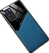 Voor OPPO Reno6 Pro 5G All-inclusive leer + beschermhoes van organisch glas met metalen ijzeren plaat (blauw)